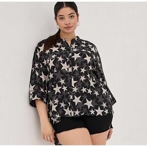 TORRID Blouse Size 0X Stars Plus Curvy Chiffon Button Down Kimono Open/Closed